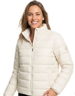 Roxy Wind Bliss Lightweight Puffer Jacket XXL Parchment Cream Packable EUC